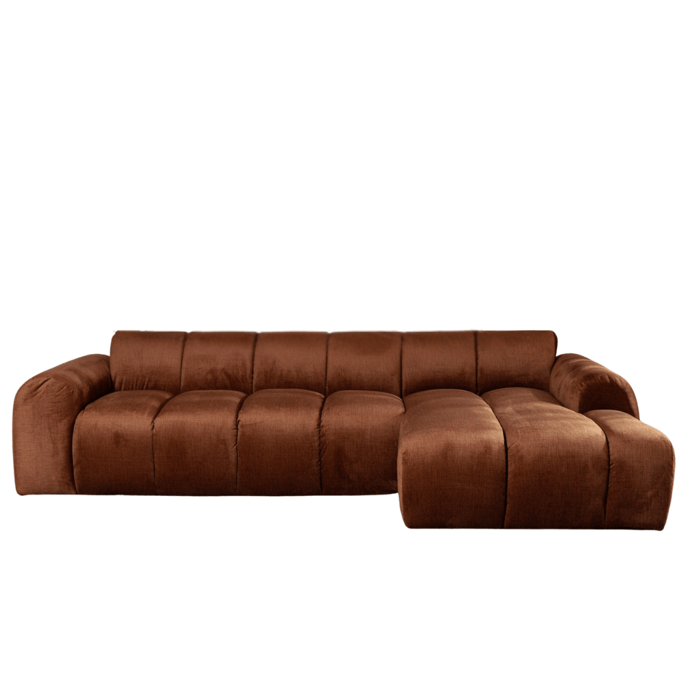 Sofás-Sofá rinconera con salón tejido textura terciopelo cobre - rayas - derecha - Brix -Dimehouse