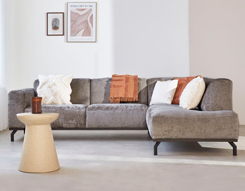 Banken - Hoekbank met hoge poten taupe velvet Chloe - rechts - Dimehouse
