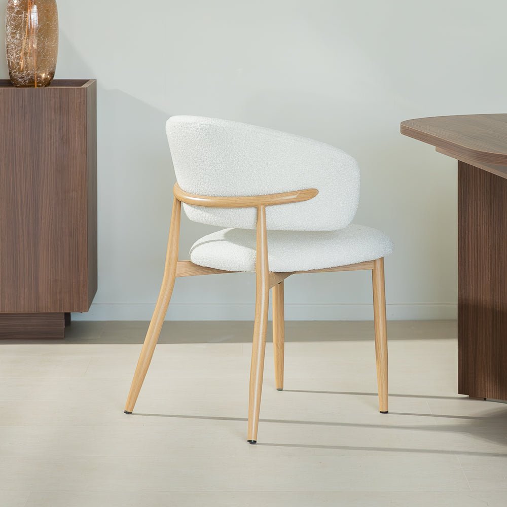 Eetkamerstoelen-Japandi Eetkamerstoel Yuka Beige - Eikenlook Frame-Dimehouse