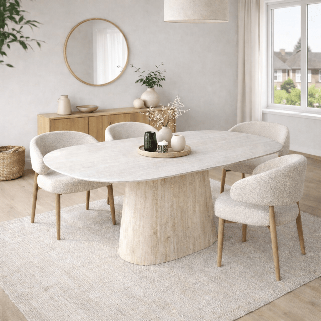 Mesa de comedor de travertino con aspecto de piedra sinterizada Lea 180x90 cm - Ovalada danesa