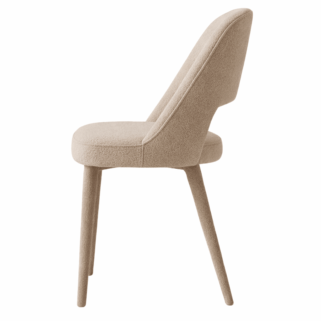 Silla de comedor bouclé color arena Nara - Japandi - totalmente tapizada