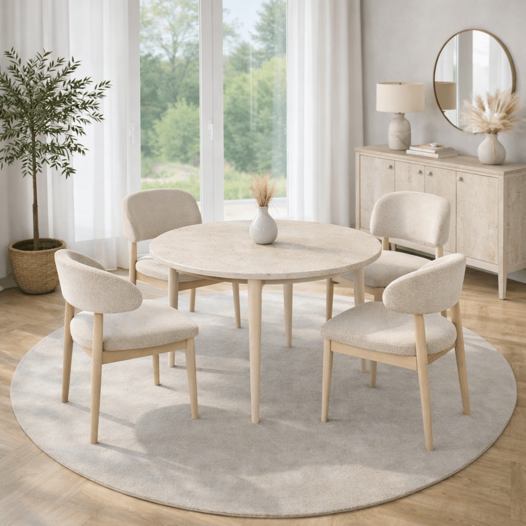 Eettafels - Eettafel travertin melamine uitschuifbaar 100 - 130 cm - Vienna - Dimehouse