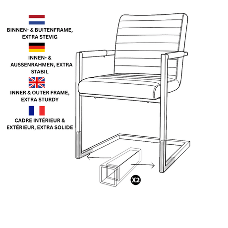 Silla de comedor industrial Cognac Kuba - Cuero sintético - Con reposabrazos