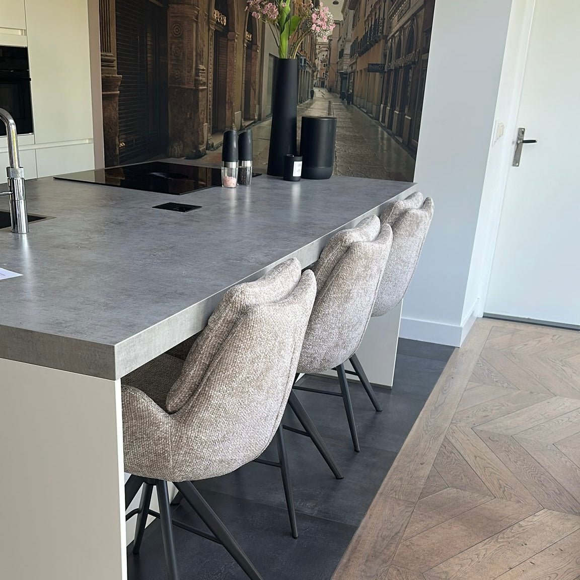 Conjunto de 2 taburetes de bar Elite Zand Chenille Tela Ricamente Giratorios