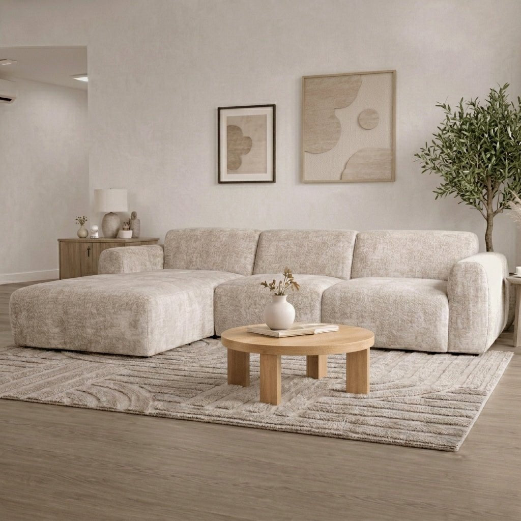 Banken-Hoekbank beige chenille stof - 292x170 cm - Shane - links-Dimehouse