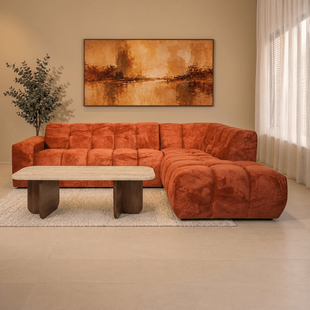 Banken-Hoekbank met lounge koper bouclé stof Nova - rechts-Dimehouse