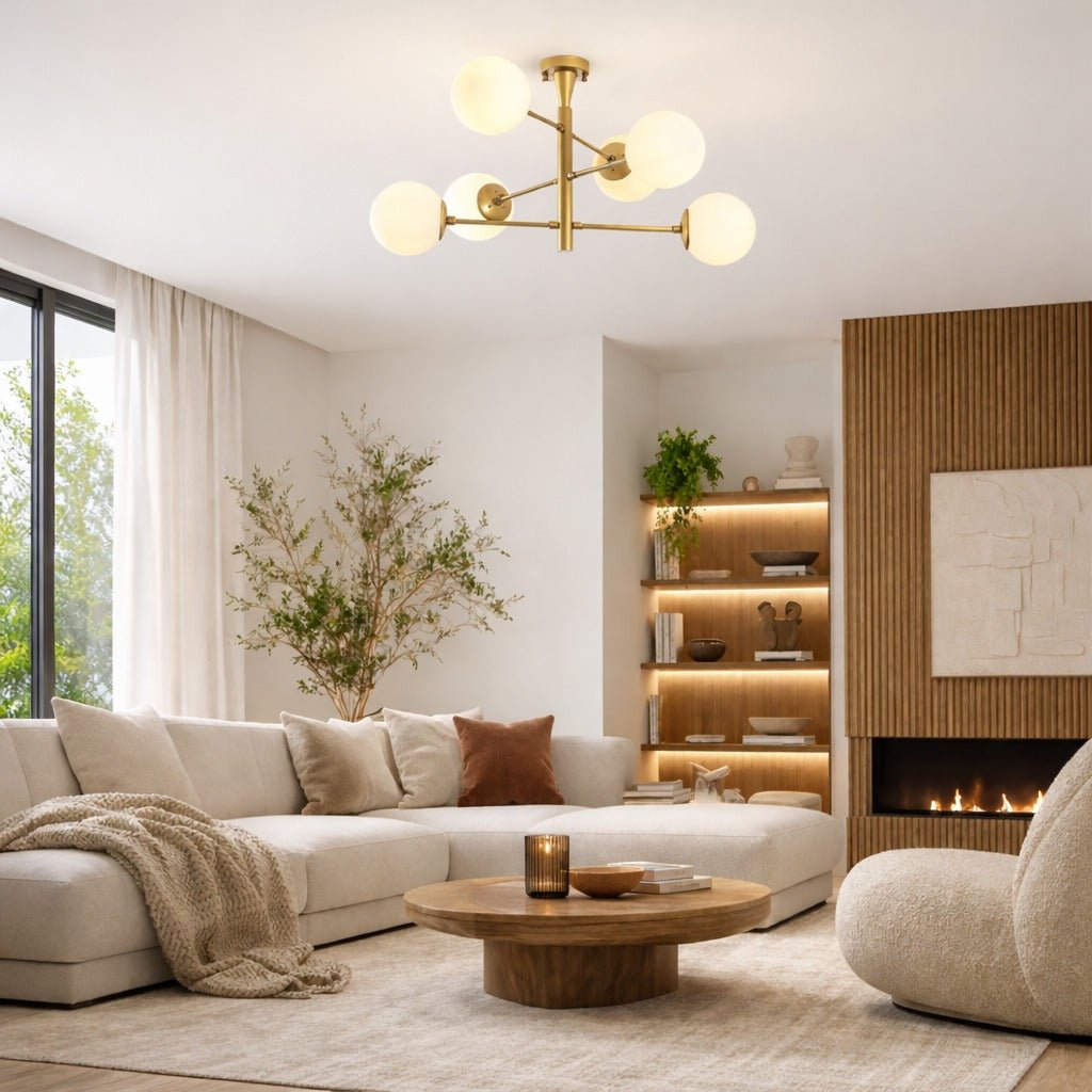 Lámpara colgante de 6 luces en metal dorado