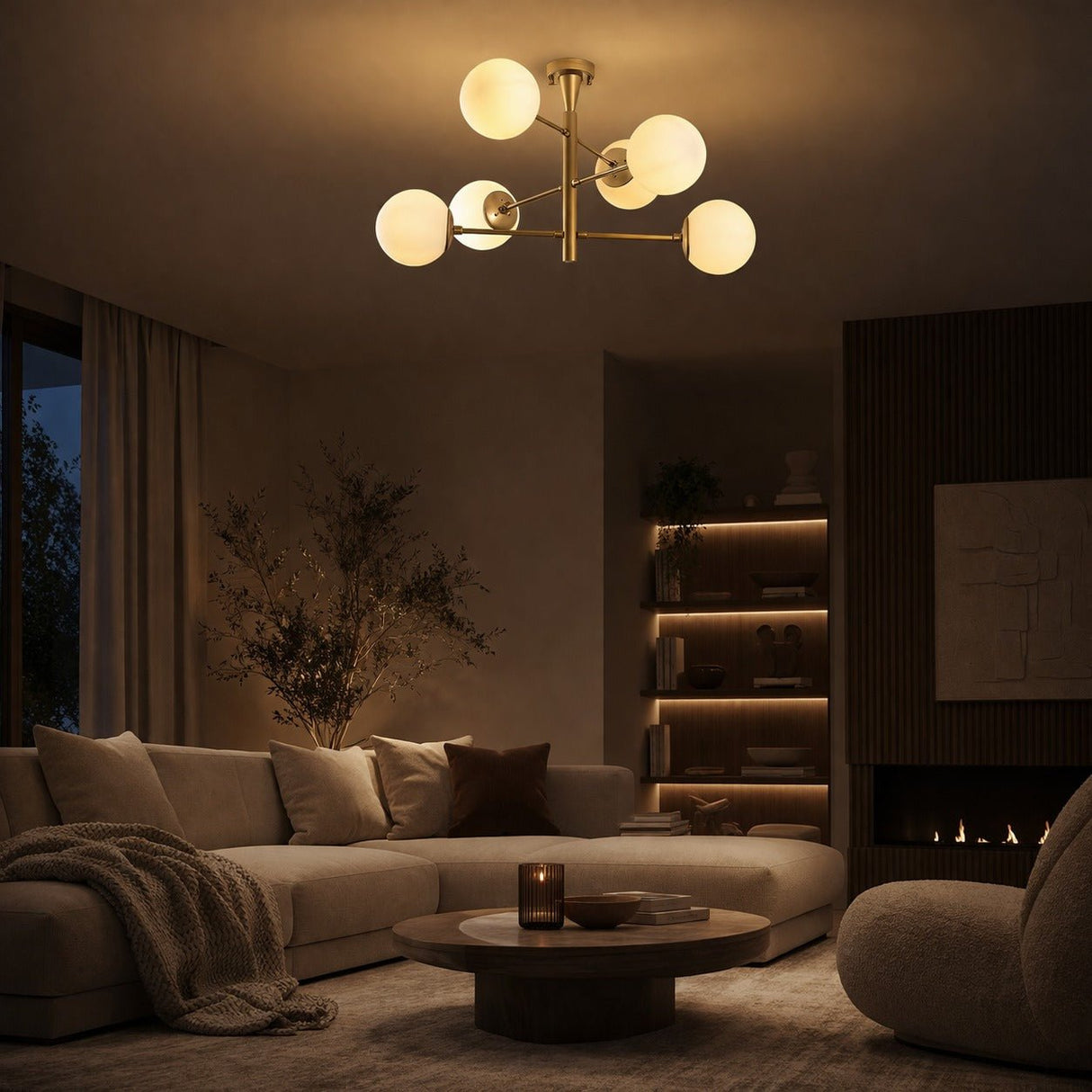 Lámpara colgante de 6 luces en metal dorado