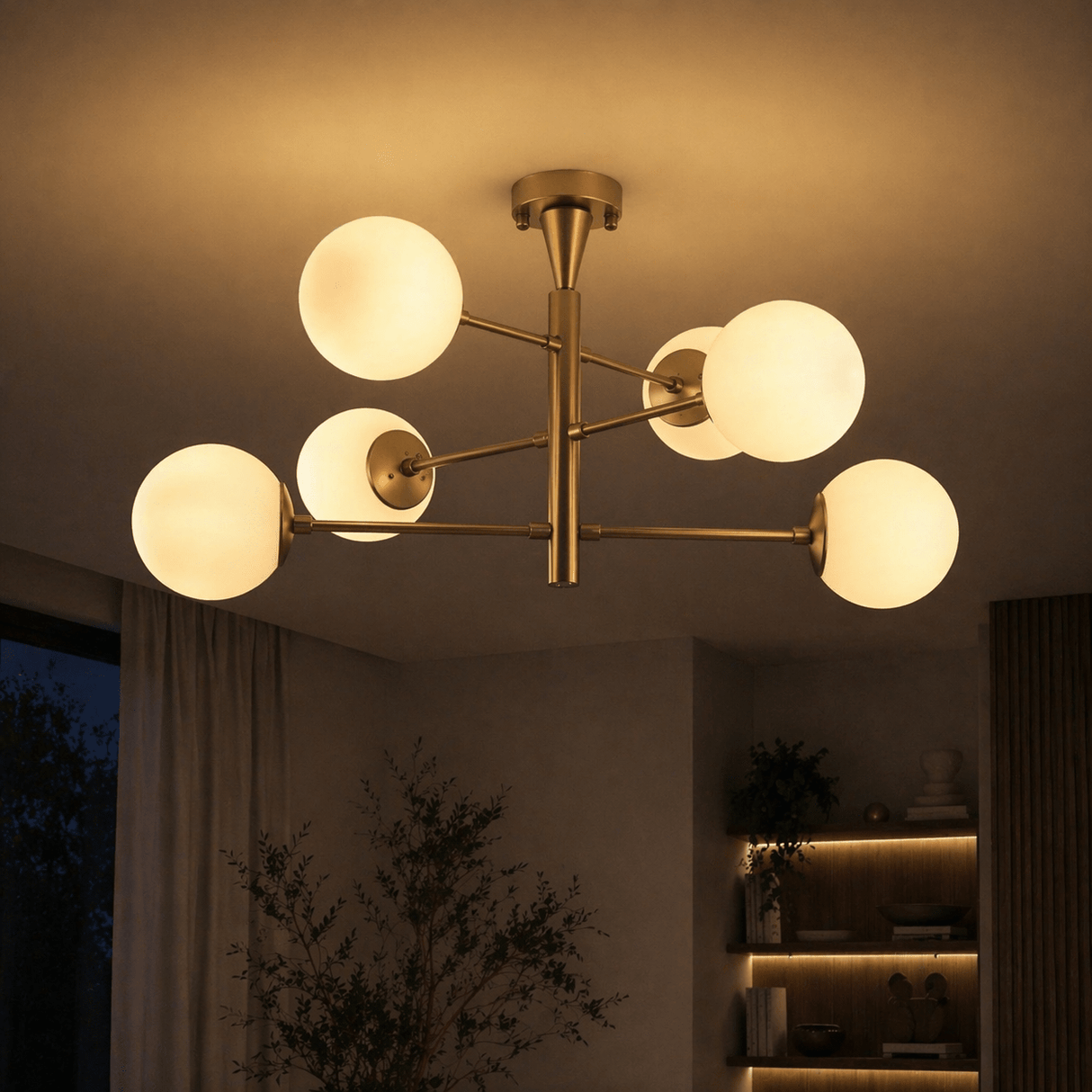 Lámpara colgante de 6 luces en metal dorado