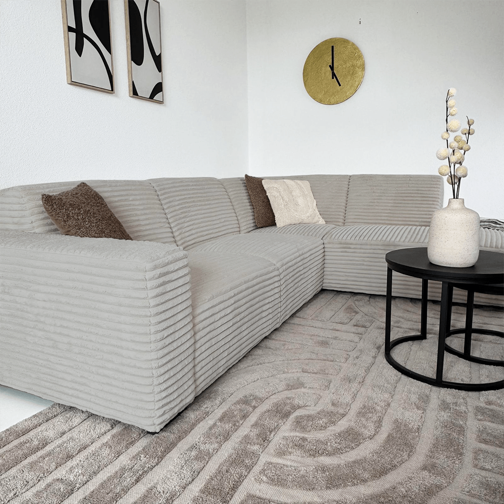 Sofá en esquina de tela acanalada beige súper suave Gavi - derecha