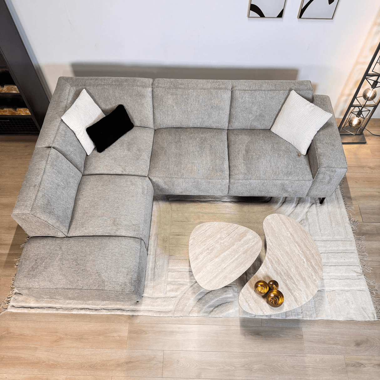 Banken - Hoekbank grijs chenille gemêleerd Ravi – Links - Dimehouse