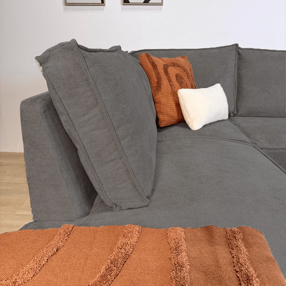 Banken - Hoekbank met chaise longue antraciet chenille Yara - links - Dimehouse