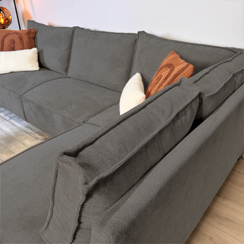 Banken - Hoekbank met chaise longue antraciet chenille Yara - rechts - Dimehouse