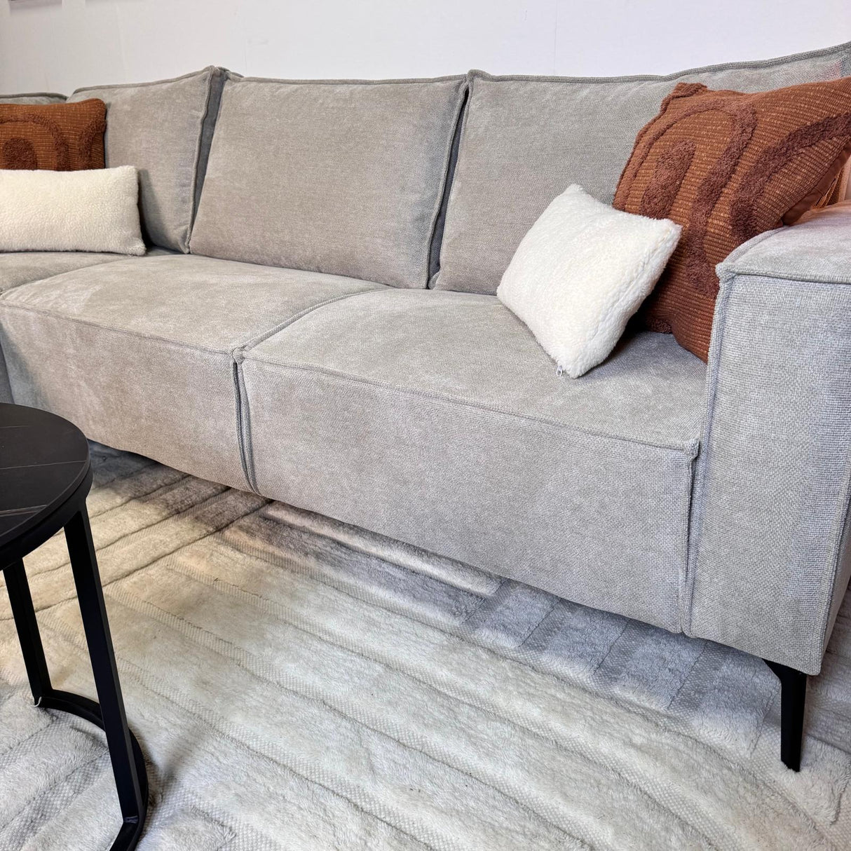 Banken - Hoekbank met chaise longue beige chenille Yara - links - Dimehouse