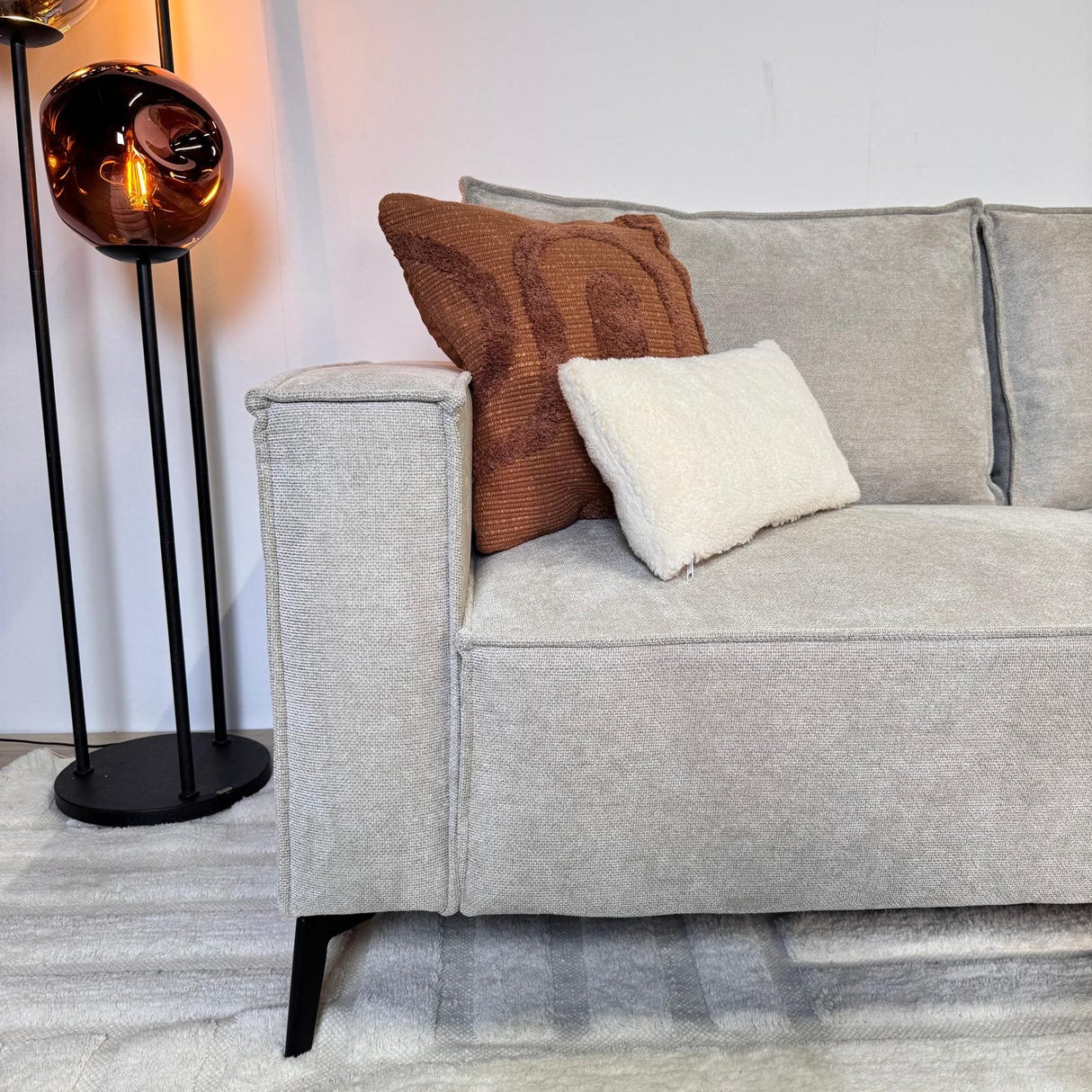 Banken - Hoekbank met chaise longue beige chenille Yara - rechts - Dimehouse
