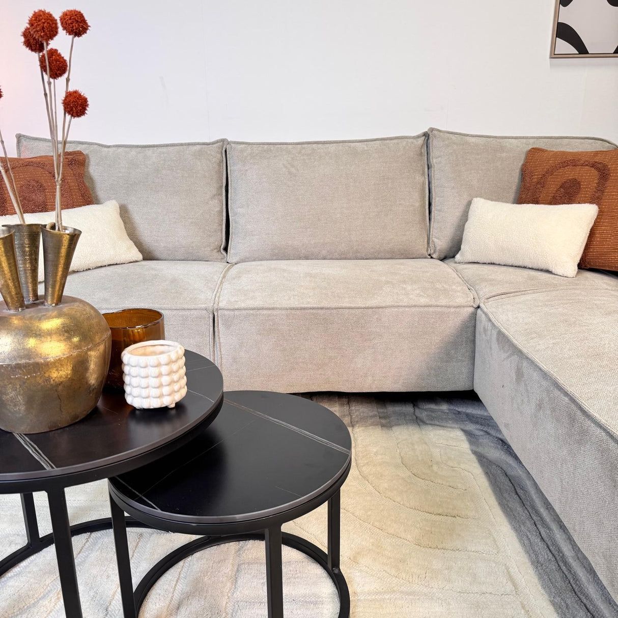 Banken - Hoekbank met chaise longue beige chenille Yara - rechts - Dimehouse