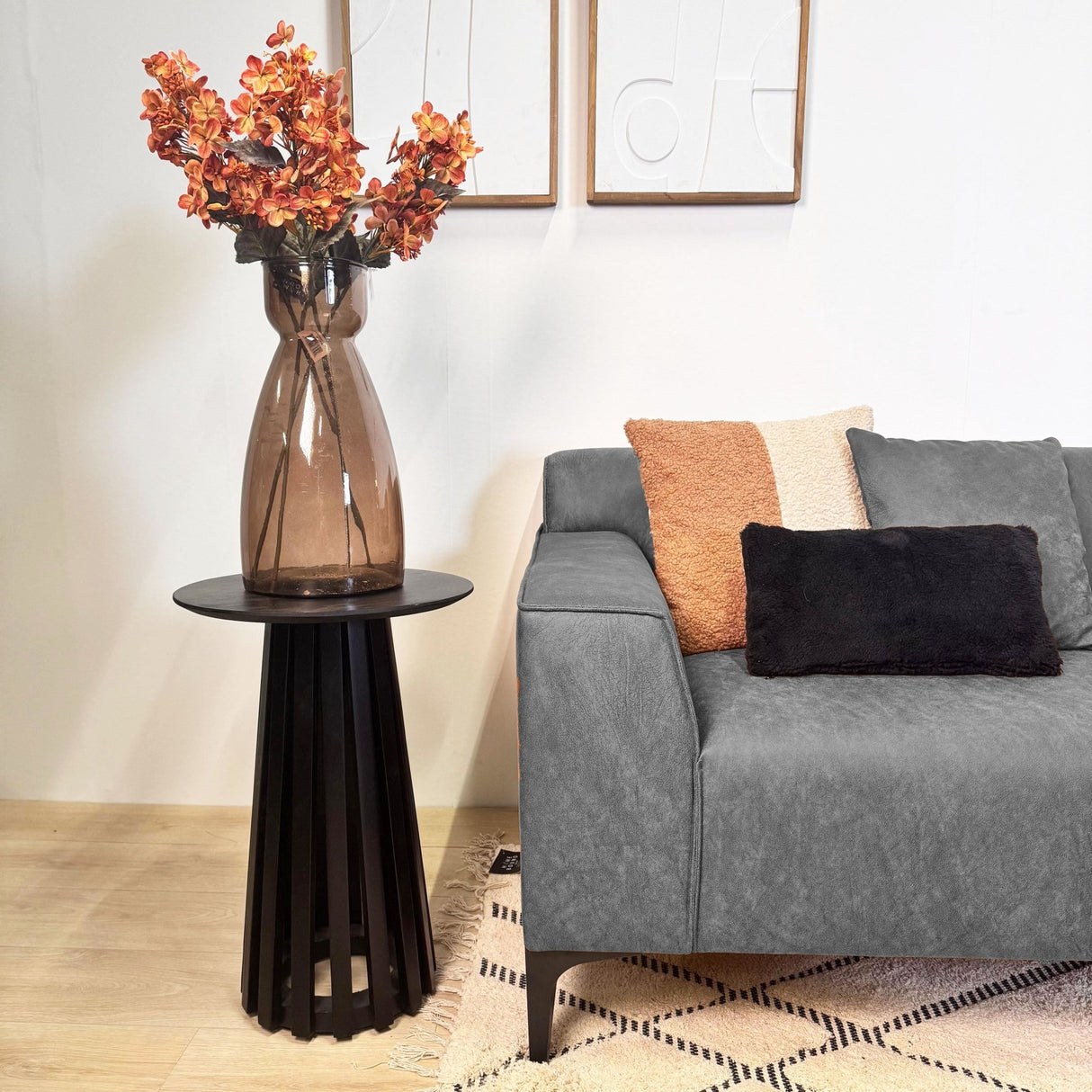 Sofá en esquina con lounge compacto de microfibra antracita Davidson - derecha