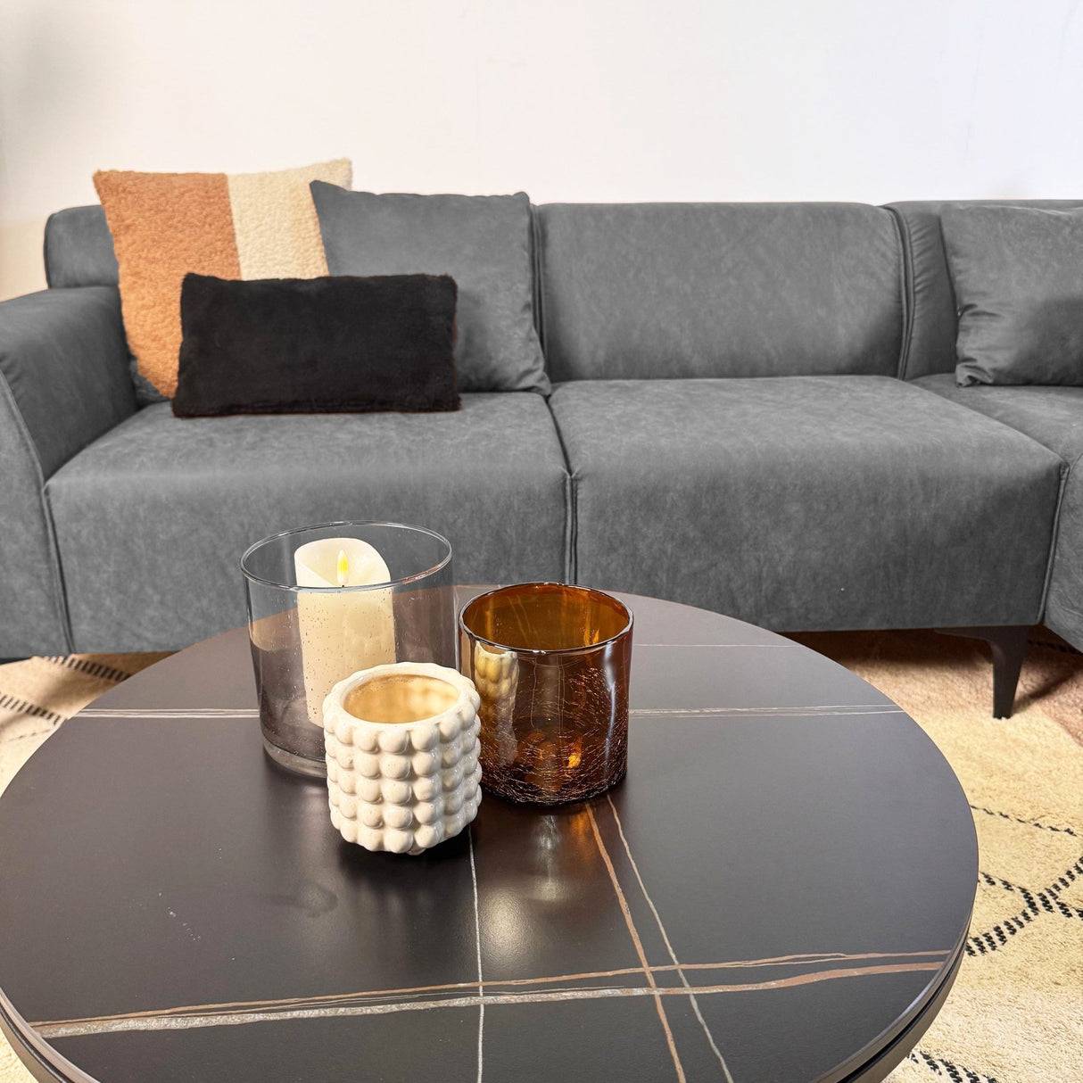 Sofá en esquina con lounge compacto de microfibra antracita Davidson - derecha