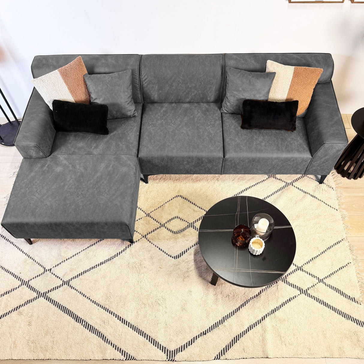 Sofá en esquina con lounge compacto en microfibra antracita Davidson - izquierda