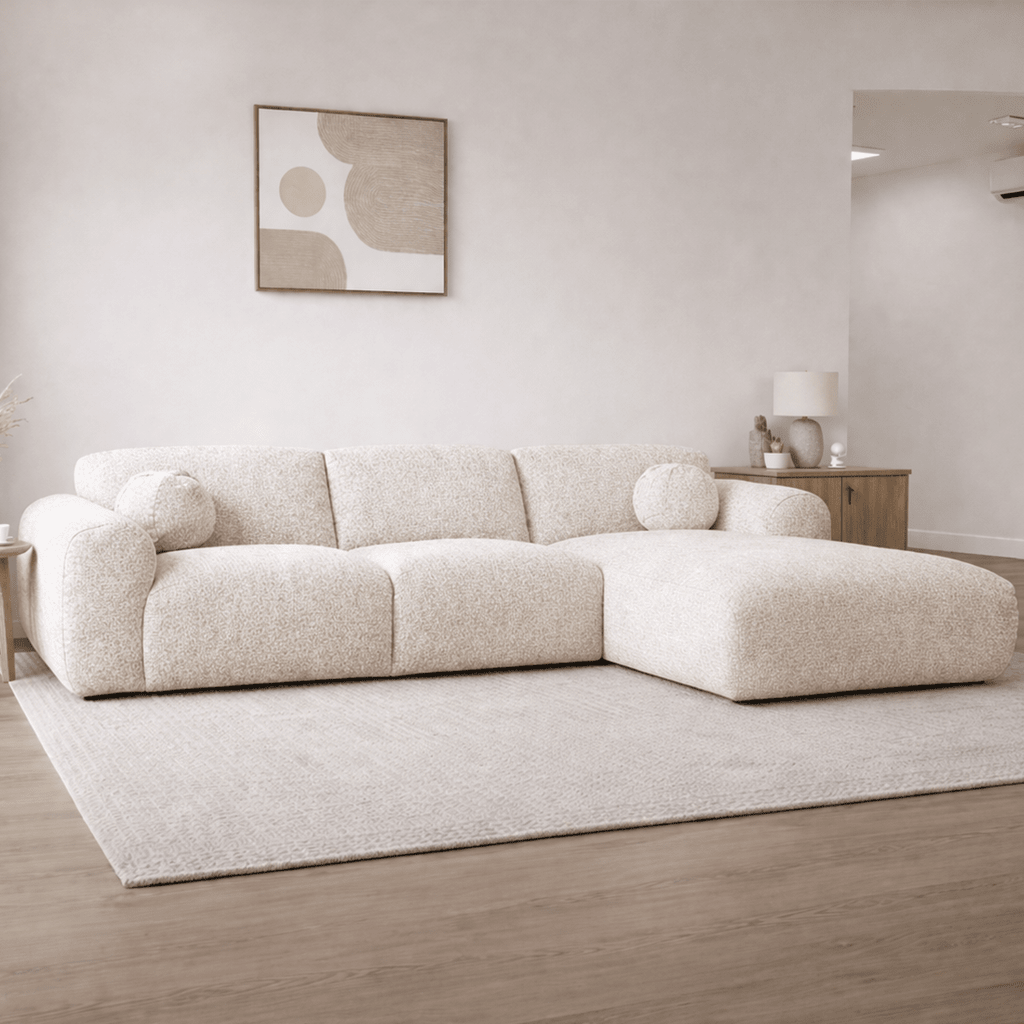 Sofá rinconera tela bouclé beige - 292x169 cm - Shane - derecha