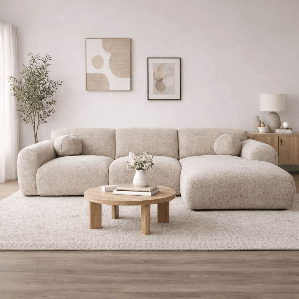 Sofá esquinero tejido chenilla beige - 292x169 cm - Shane - derecha