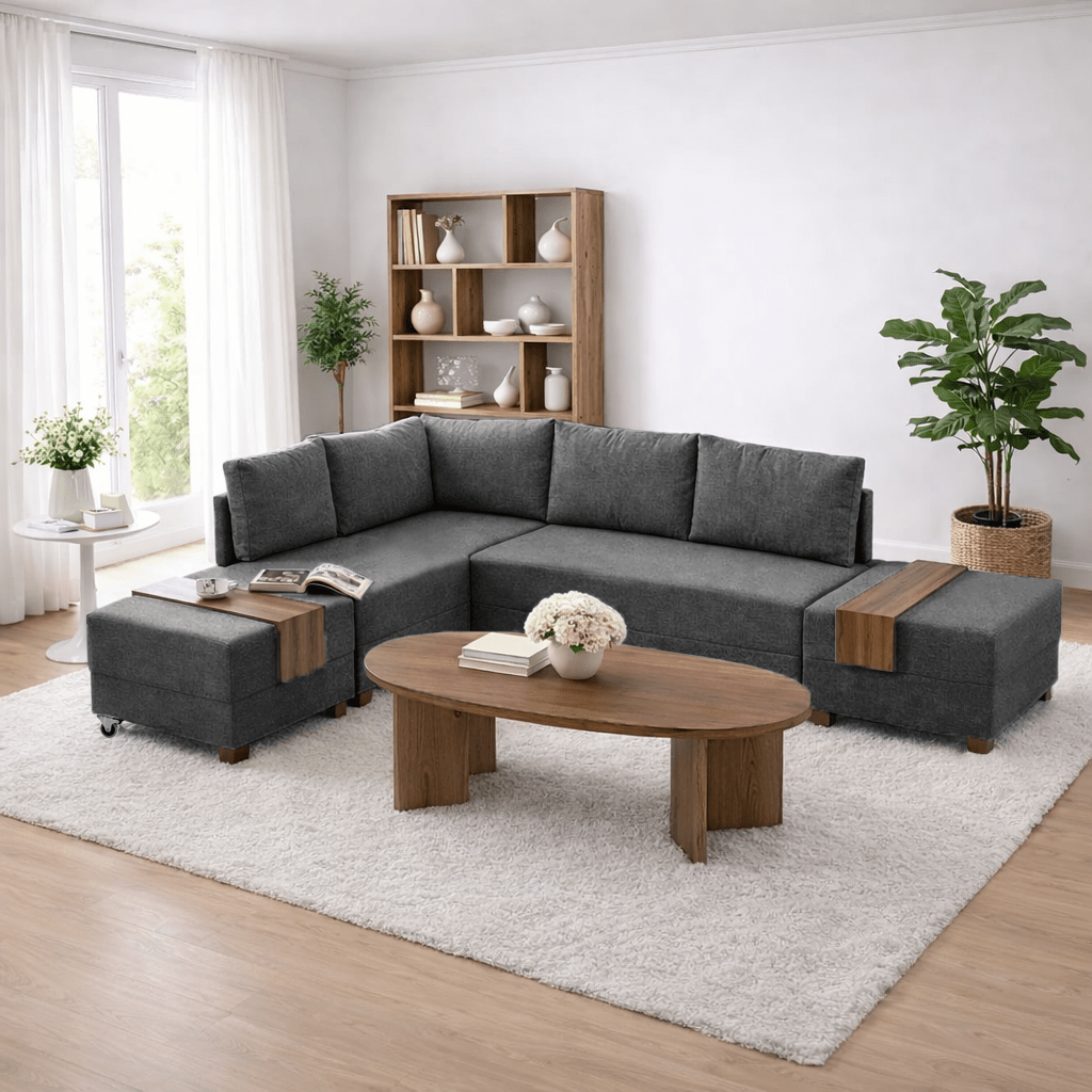 Sofá cama tela antracita - XXL 280 x 210 - Izquierdo - Fly