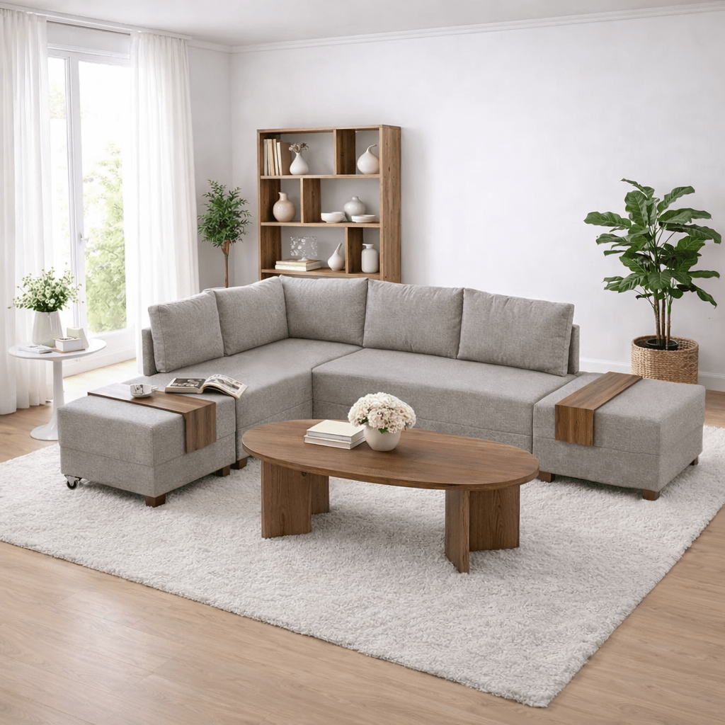 Sofá cama tela champagne - XXL 280 x 210 - Izquierdo - Fly