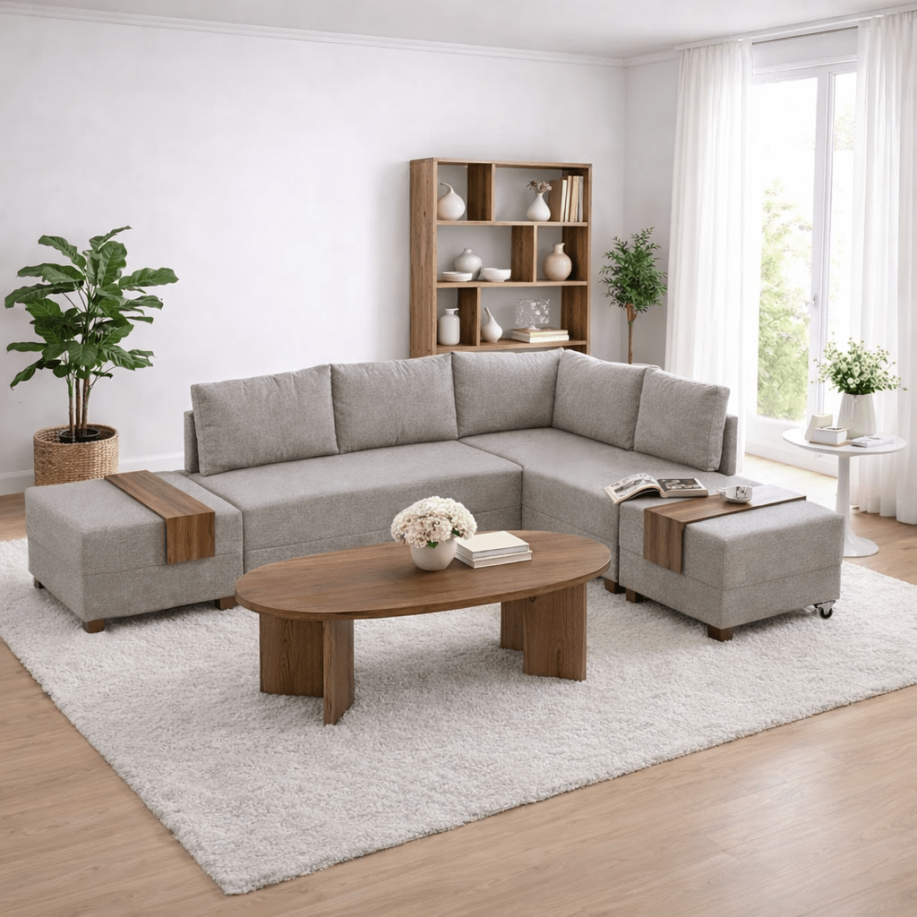 Sofá cama tela champagne - XXL 280 x 210 - Derecha - Fly