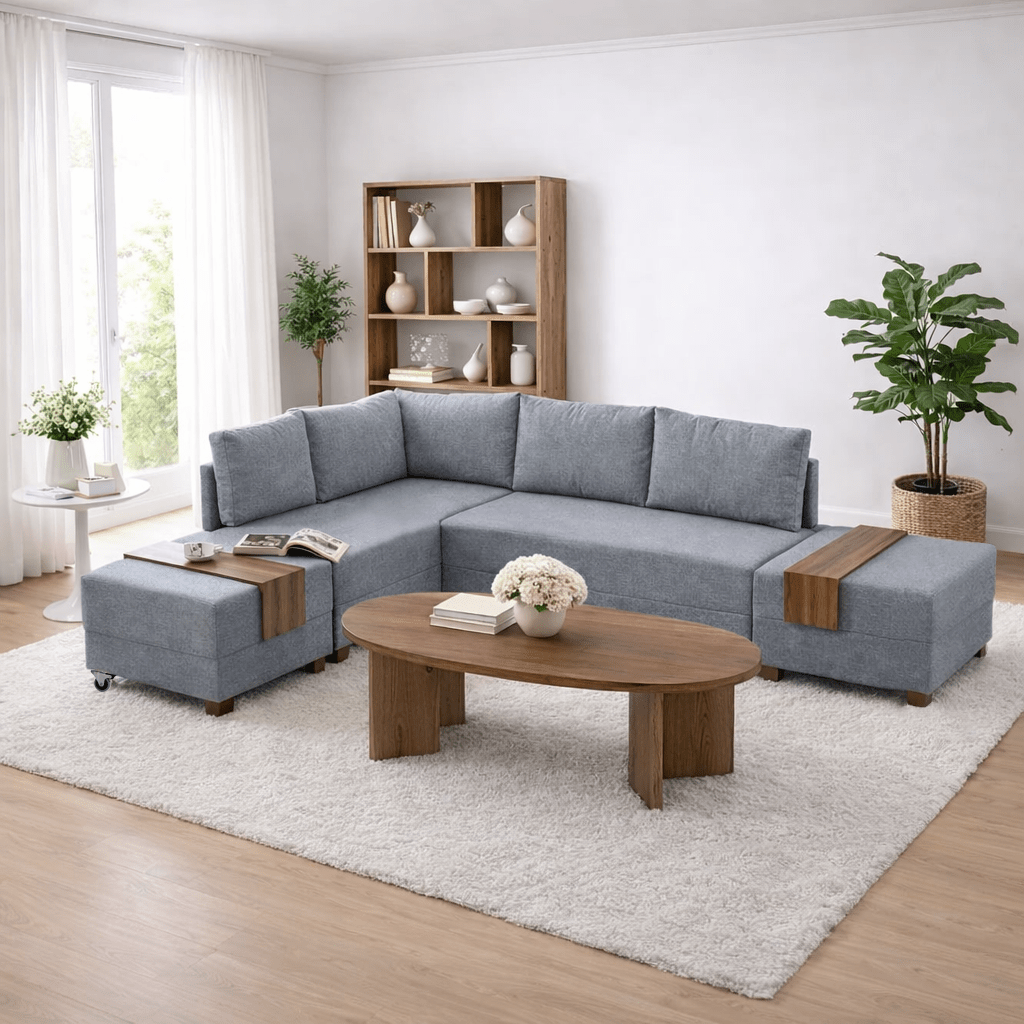 Sofá cama tela gris - XXL 280 x 210 - Izquierdo - Fly