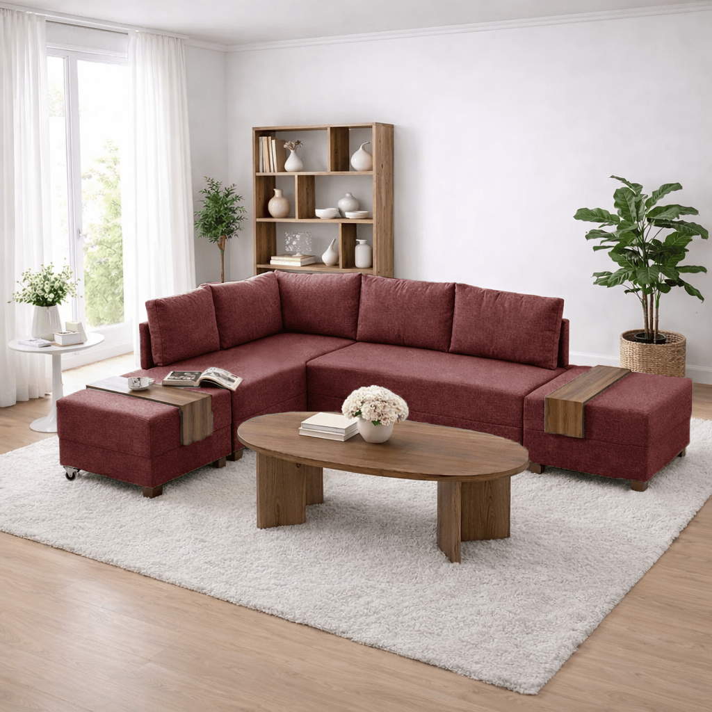 Sofá cama tela rojo - XXL 280 x 210 - Izquierdo - Fly
