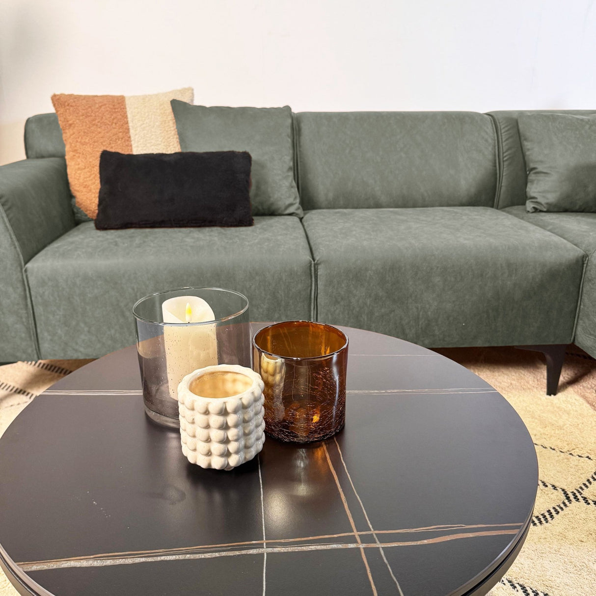 Sofá en esquina con salón compacto de microfibra verde Davidson - derecha