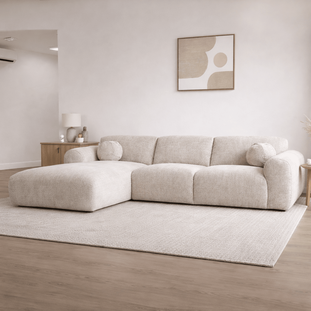 Sofá esquinero tejido chenilla beige - 292x169 cm - Shane - izquierda