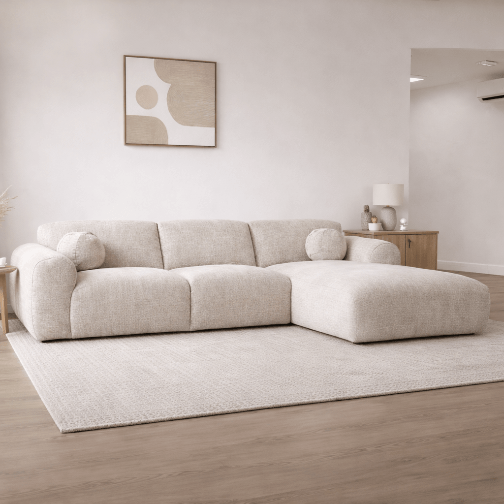 Sofá esquinero tejido chenilla beige - 292x169 cm - Shane - derecha
