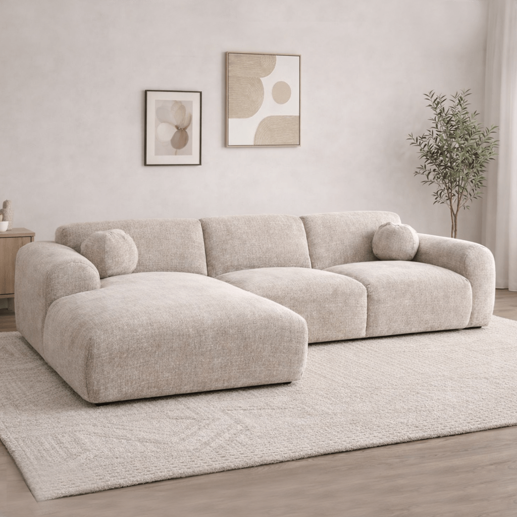 Sofá esquinero tejido chenilla beige - 292x169 cm - Shane - izquierda