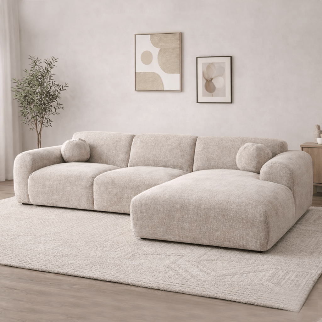 Sofá esquinero tejido chenilla beige - 292x169 cm - Shane - derecha
