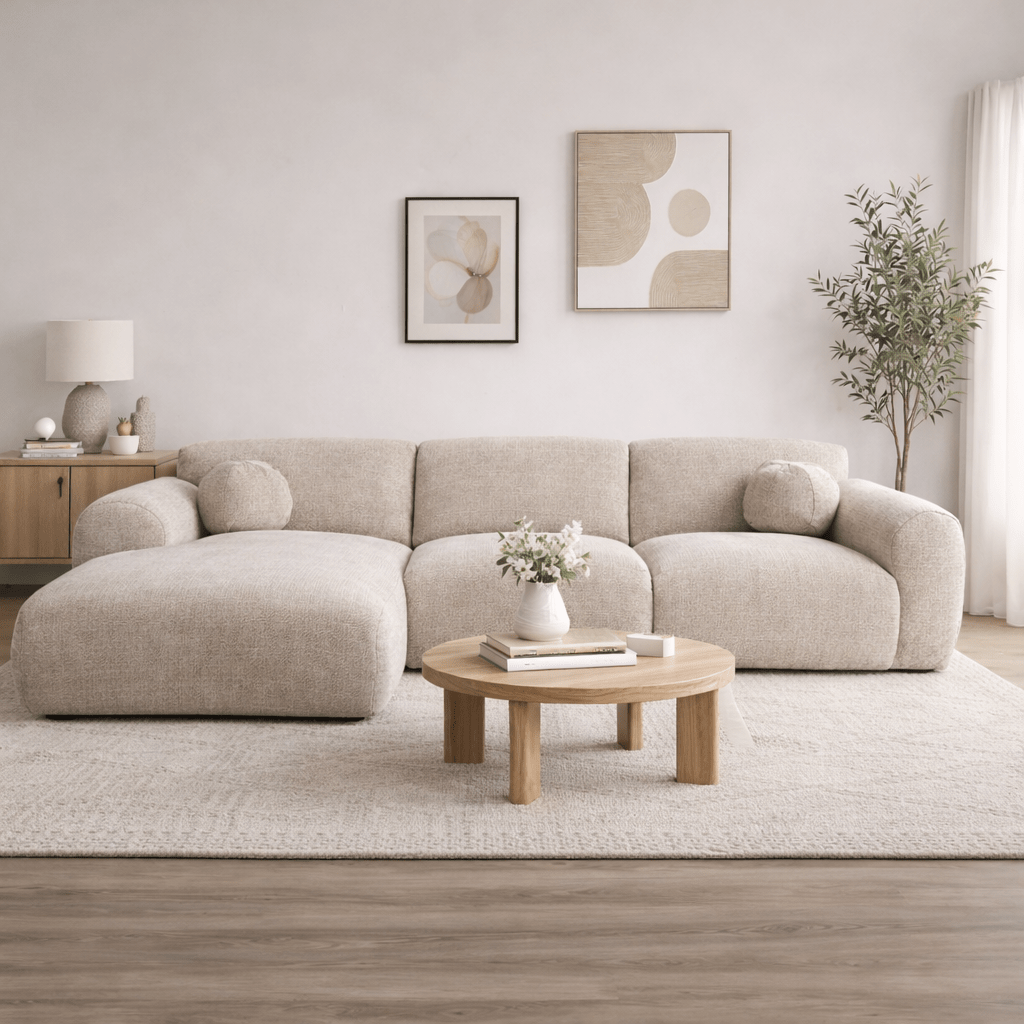Sofá esquinero tejido chenilla beige - 292x169 cm - Shane - izquierda