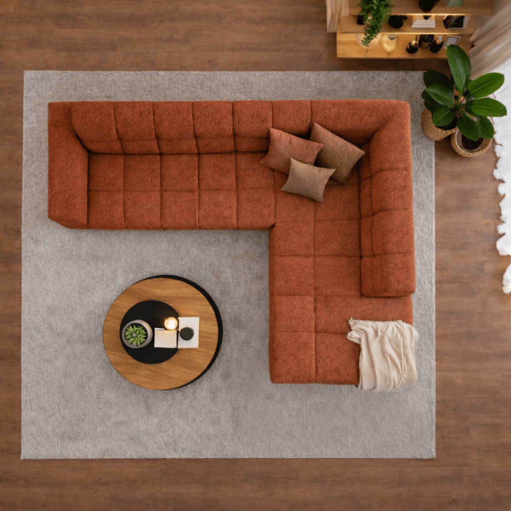 Sofá esquinero con salón en tejido bouclé cobre Nova - derecha