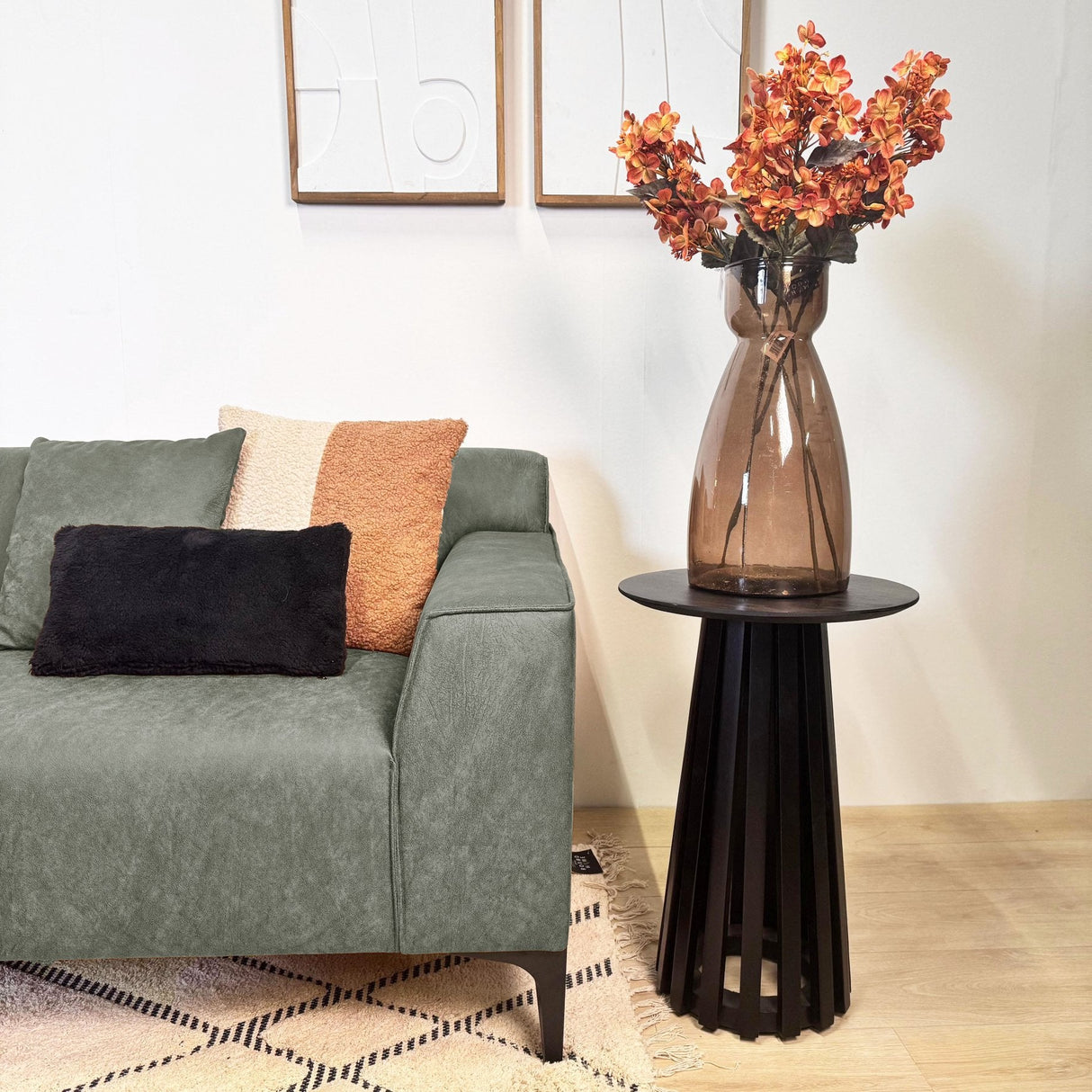 Sofá en esquina con salón compacto verde microfibra Davidson - izquierda