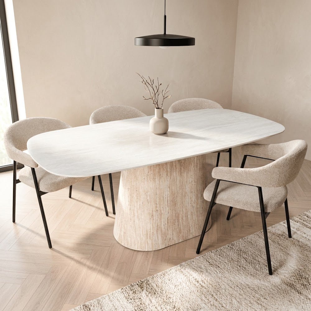 Mesa de comedor de travertino con aspecto de piedra sinterizada Lea 180x90 cm - Ovalada danesa