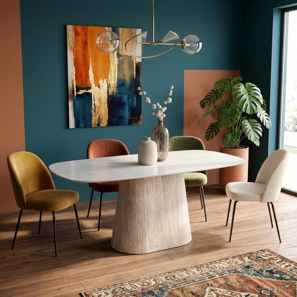 Mesa de comedor de travertino con aspecto de piedra sinterizada Lea 180x90 cm - Ovalada danesa