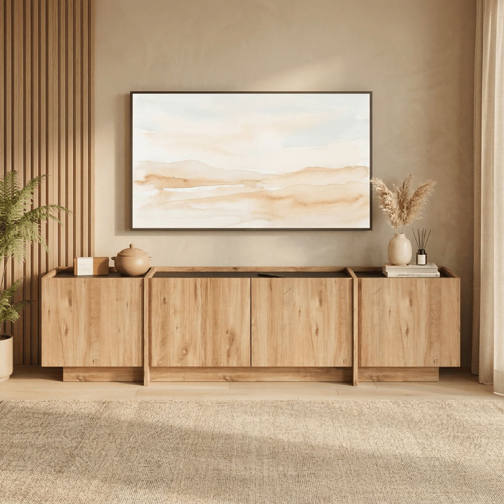 Mueble TV de melamina aspecto roble antracita Lowen 180 cm