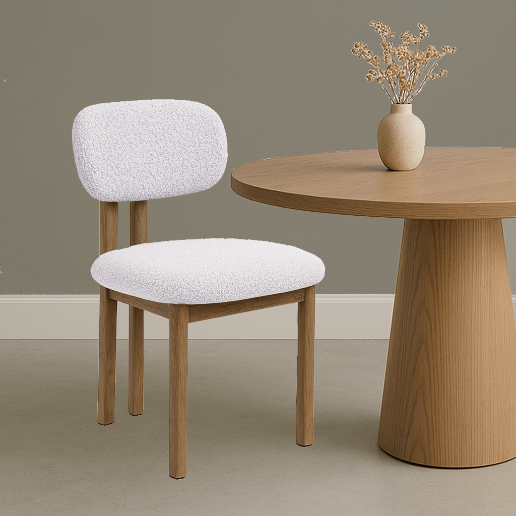 Silla de comedor Japandi Miyo Bouclé Marfil - Marco de aspecto de roble