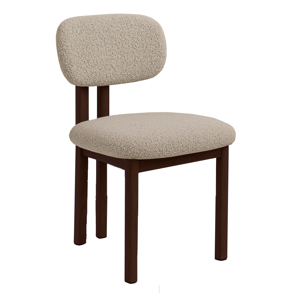 Silla de comedor Japandi Miyo Bouclé color arena - Estructura de aspecto nogal
