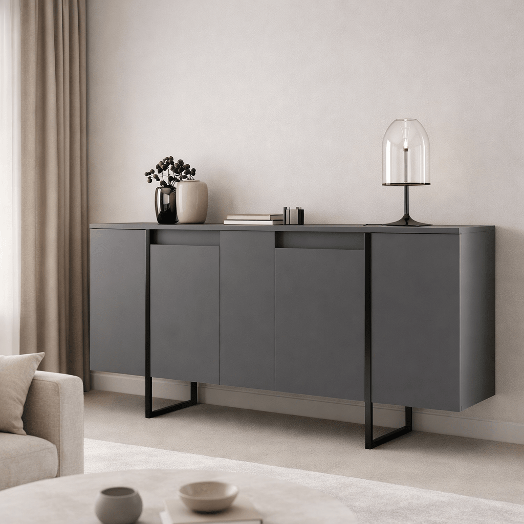 Dressoirs - Modern Dressoir Antraciet Luxe 160x80x35 - Zwart Frame - Dimehouse