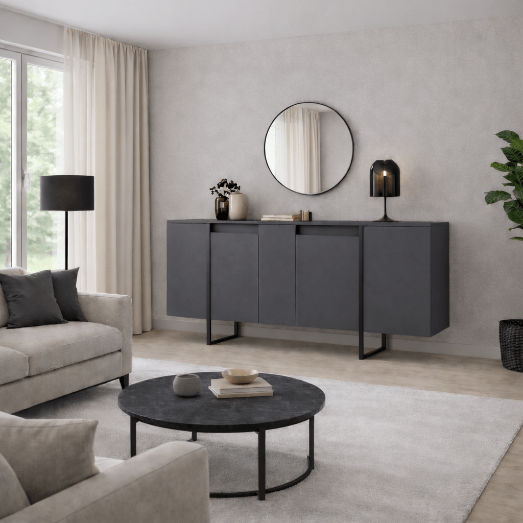 Dressoirs - Modern Dressoir Antraciet Luxe 160x80x35 - Zwart Frame - Dimehouse