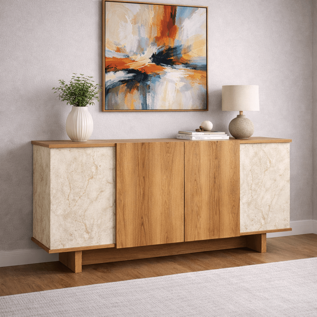 Dressoirs - Modern Dressoir Travertin - Walnootlook Melamine Diana 180 cm - Dimehouse