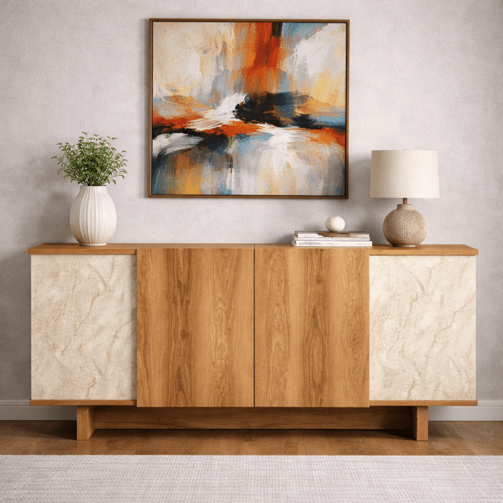 Dressoirs - Modern Dressoir Travertin - Walnootlook Melamine Diana 180 cm - Dimehouse