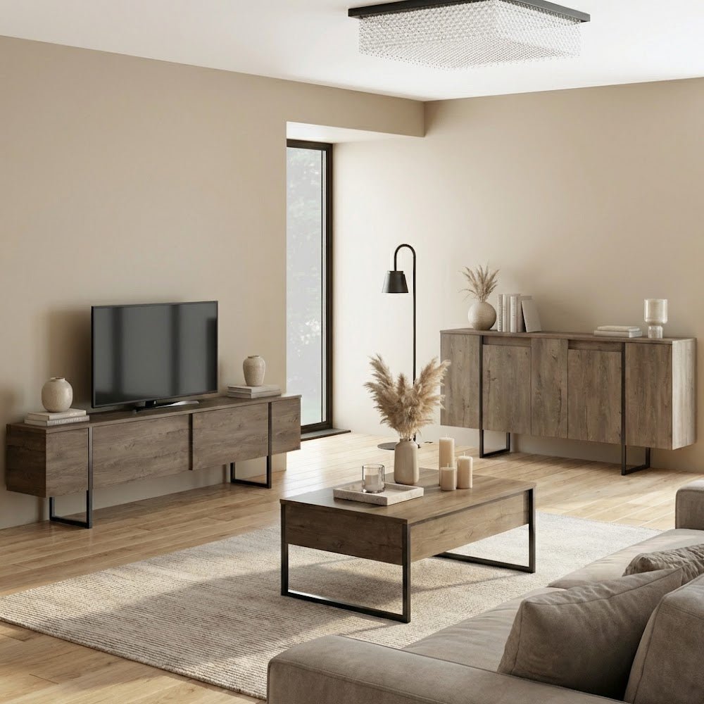 Dressoirs - Modern Dressoir Walnoot Luxe 160x80x35 - Zwart Frame - Dimehouse