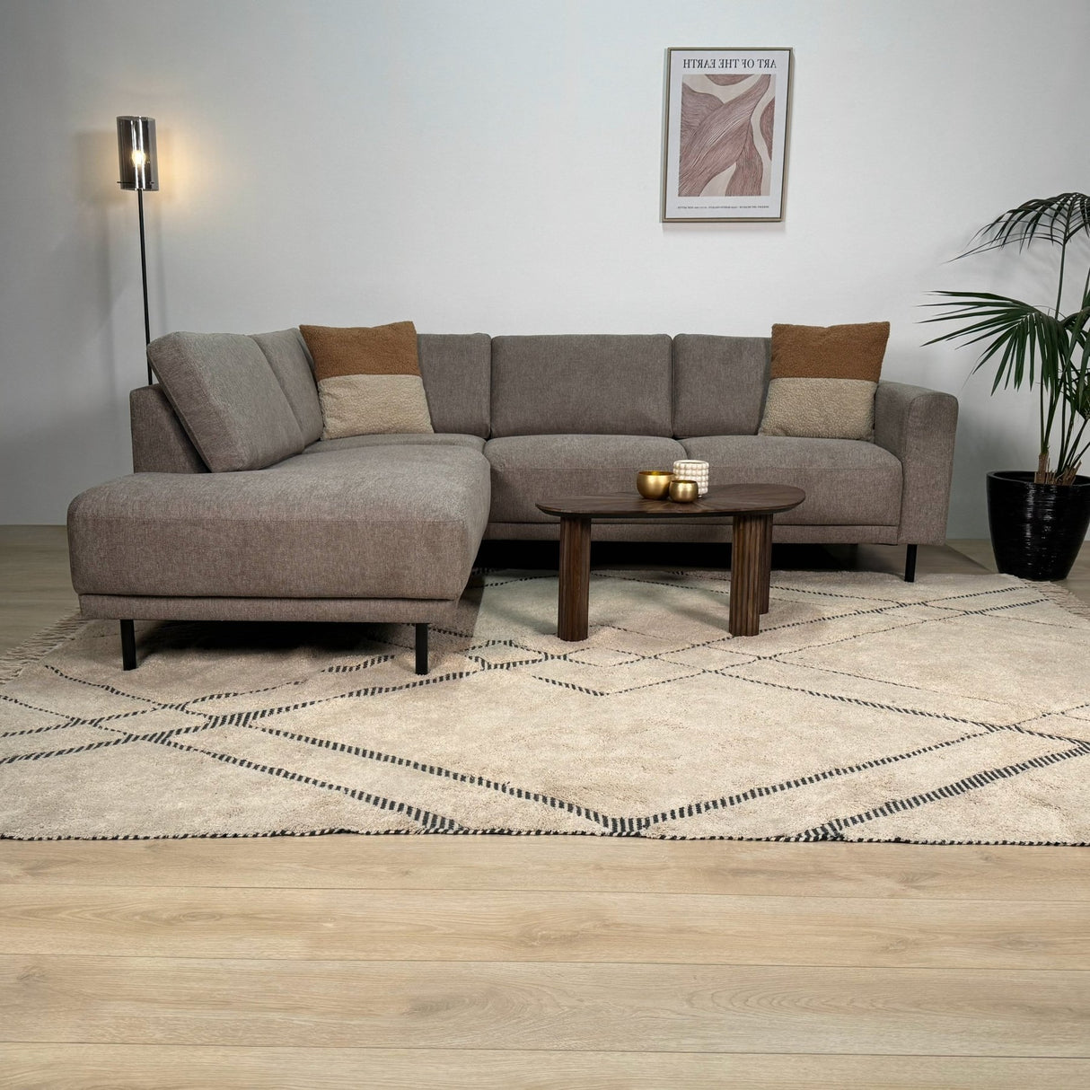 Moderne 3-zits Hoekbank Links Taupe Stof Aniko met Lounger 240x197x78 cm