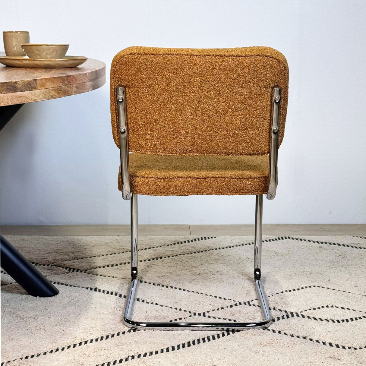 Silla de comedor moderna de terciopelo cobre Sway - Estructura de cromo - Sin reposabrazos